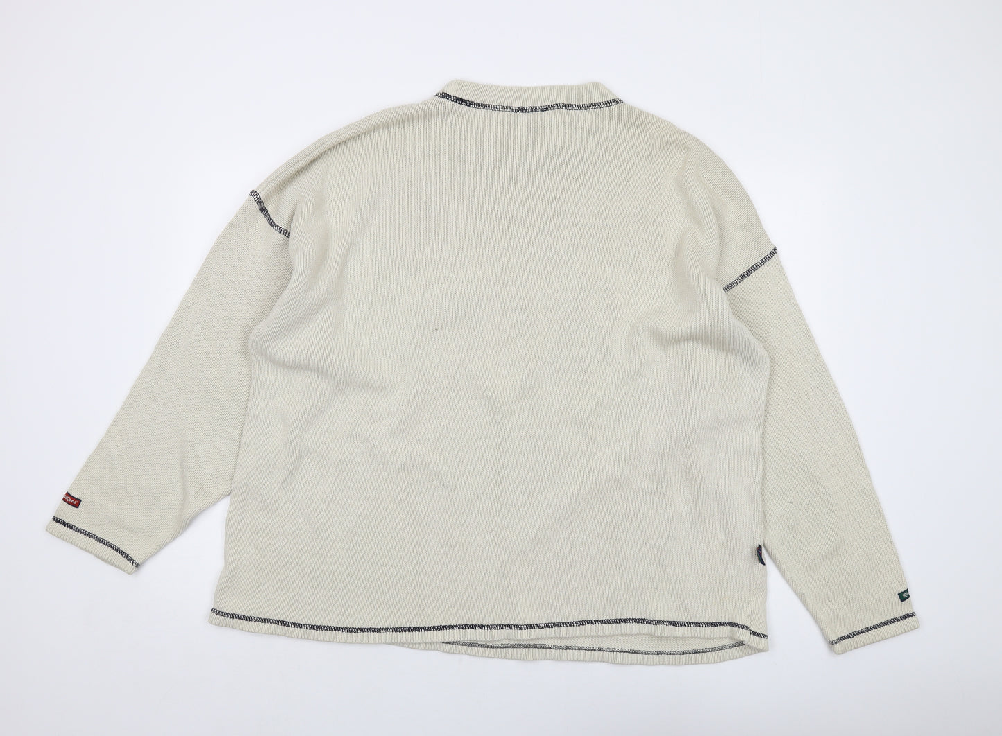 Kickers Mens Beige Round Neck Cotton Pullover Jumper Size XL Long Sleeve