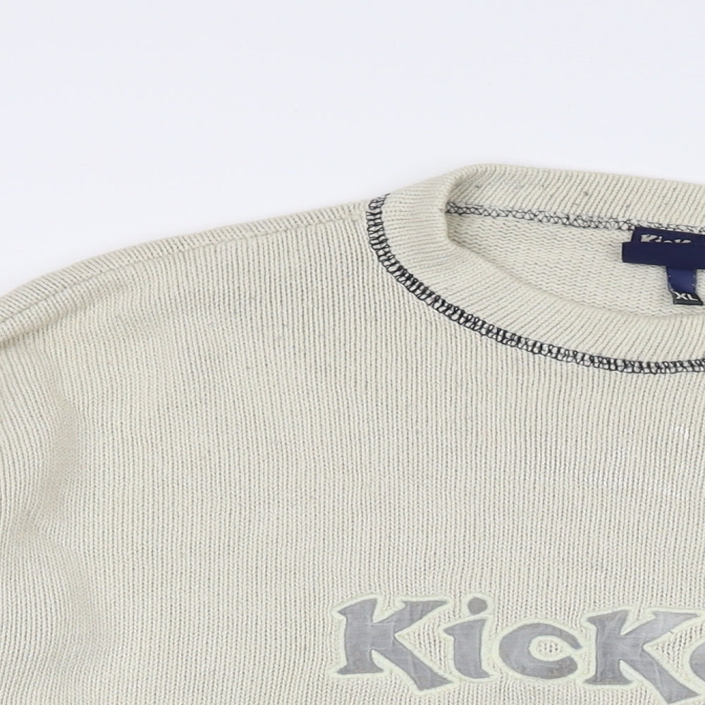 Kickers Mens Beige Round Neck Cotton Pullover Jumper Size XL Long Sleeve