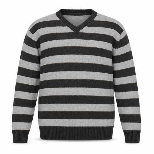 RJR.John Rocha Mens Grey V-Neck Striped Cotton Pullover Jumper Size M Long Sleeve