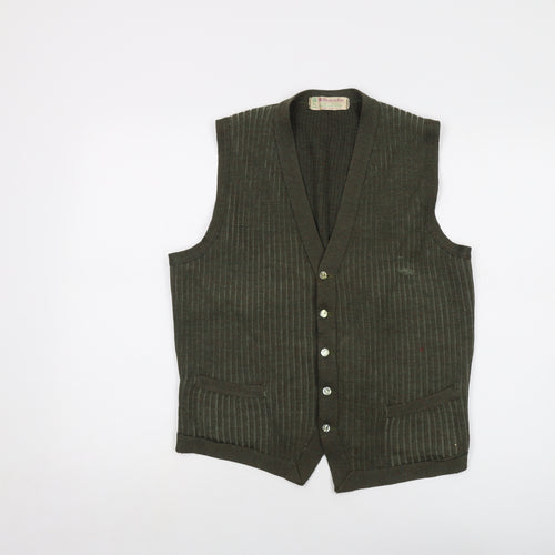 Kilspindie Mens Green V-Neck Wool Vest Jumper Size L Sleeveless