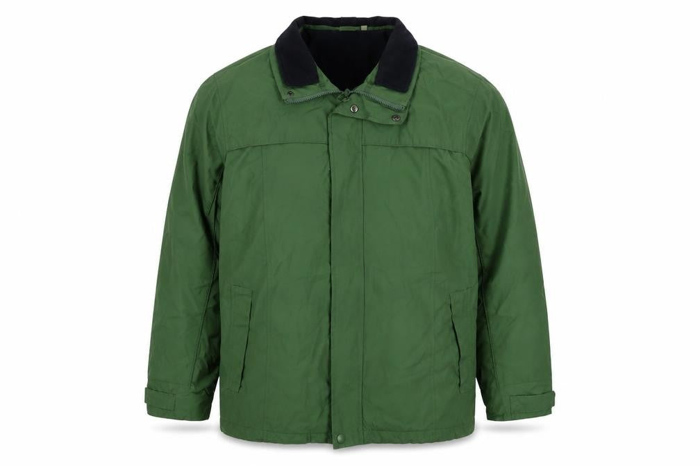Front view of Cotton Traders men’s green jacket, size L, zip