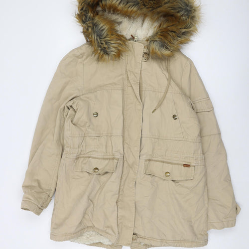 Pull&Bear Womens Beige Parka Jacket Size M Zip