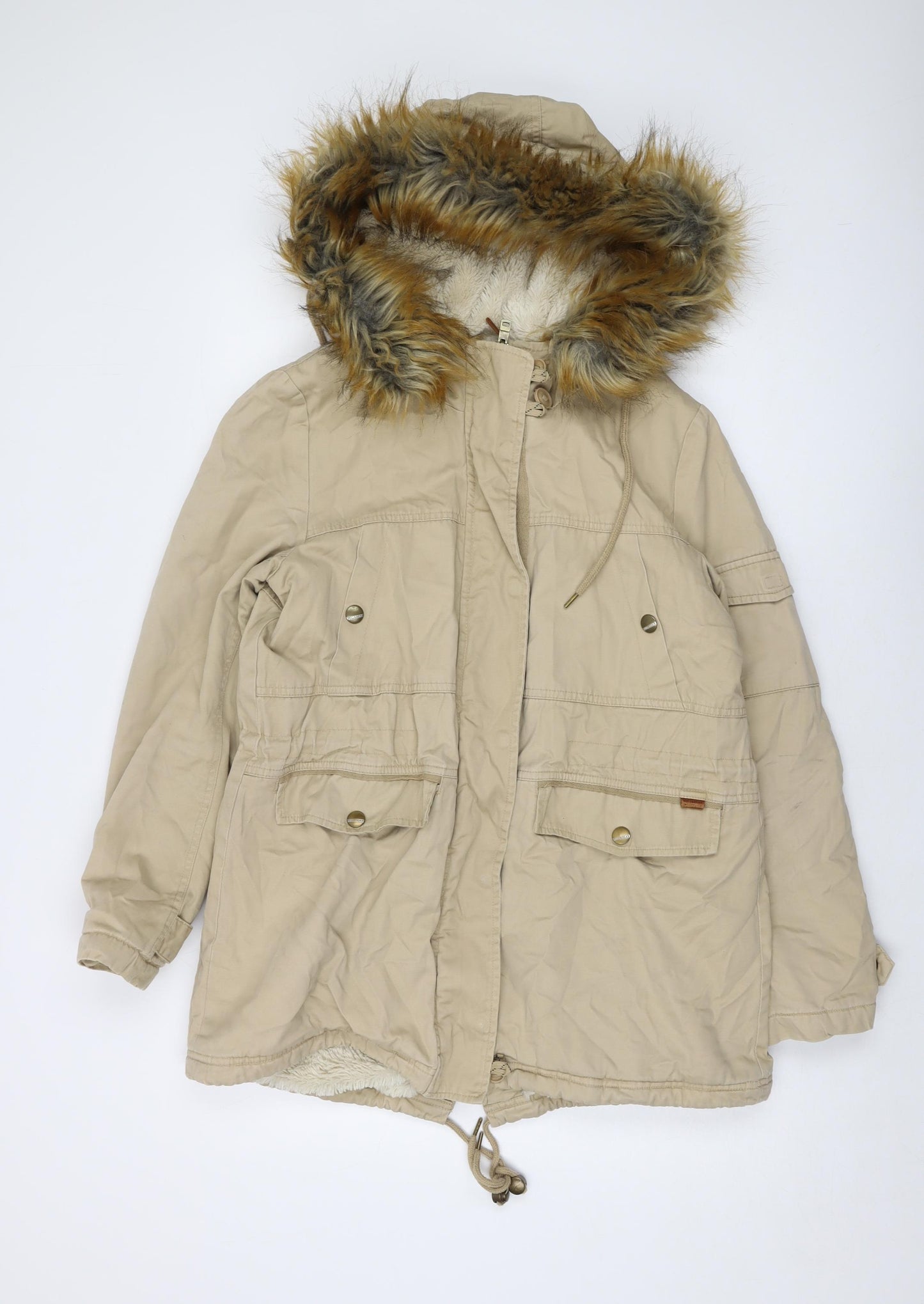 Pull&Bear Womens Beige Parka Jacket Size M Zip