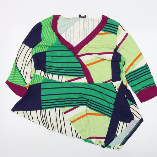 HEINE Womens Multicoloured Geometric Viscose Basic Blouse Size 18 V-Neck