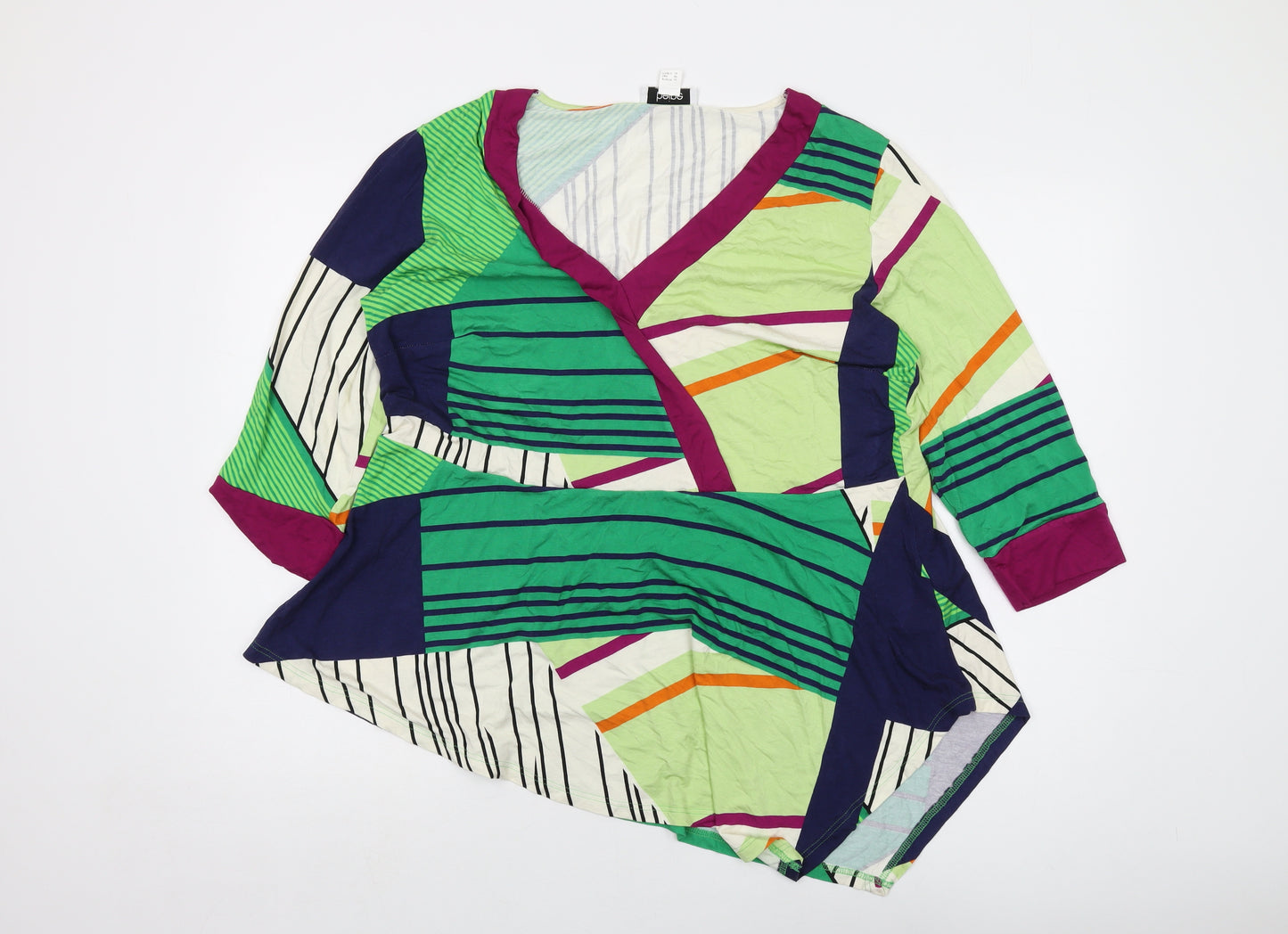 HEINE Womens Multicoloured Geometric Viscose Basic Blouse Size 18 V-Neck