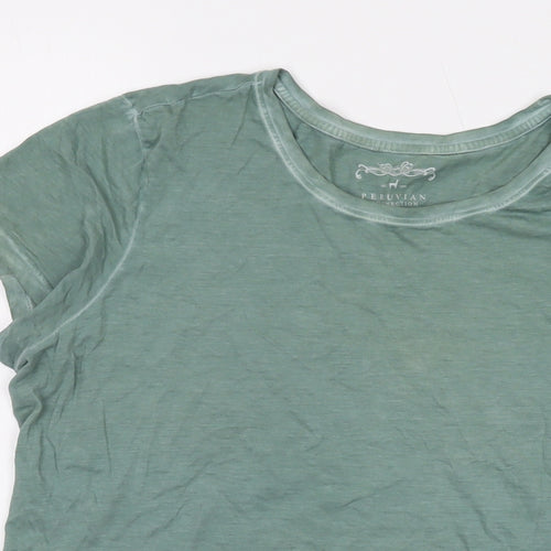 Peruvian Connection Womens Green Cotton Basic T-Shirt Size M Round Neck