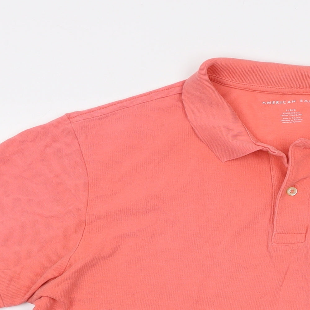 American Eagle Mens Orange Cotton Polo Size L Collared Button