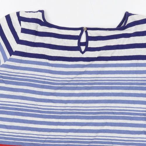 Monsoon Womens Multicoloured Striped Linen Basic T-Shirt Size 8 Round Neck