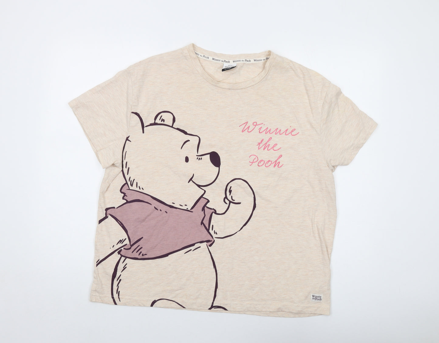 Winnie the Pooh Womens Beige Cotton Basic T-Shirt Size 16 Crew Neck
