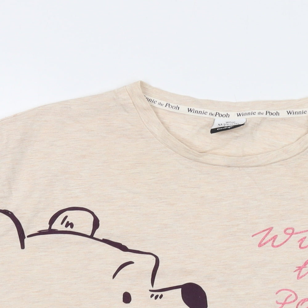 Winnie the Pooh Womens Beige Cotton Basic T-Shirt Size 16 Crew Neck
