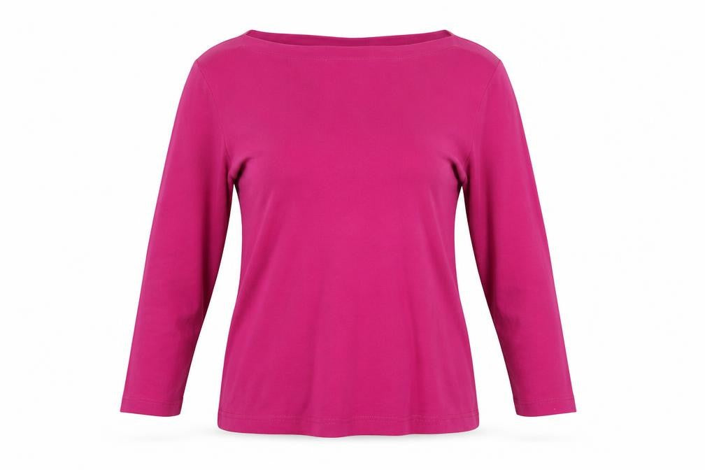 Front view of Mexx women’s pink cotton basic t-shirt, size S, square neck