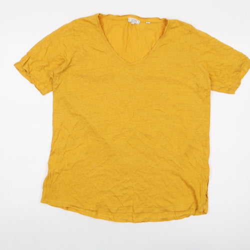 Fat Face Womens Yellow Linen Basic T-Shirt Size 14 V-Neck