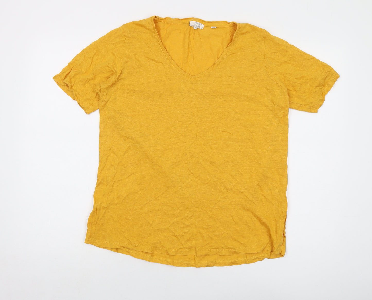 Fat Face Womens Yellow Linen Basic T-Shirt Size 14 V-Neck