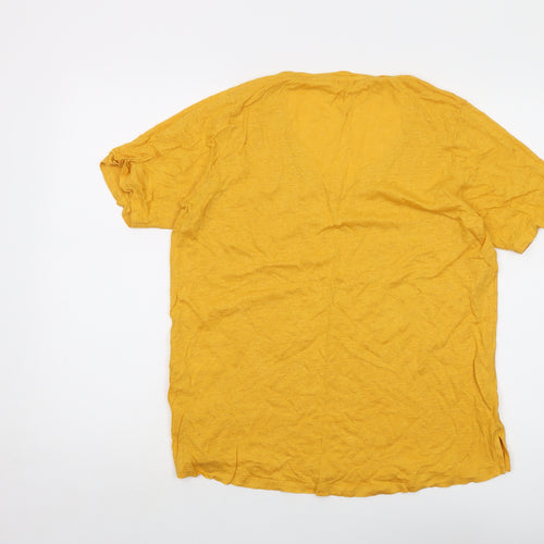 Fat Face Womens Yellow Linen Basic T-Shirt Size 14 V-Neck