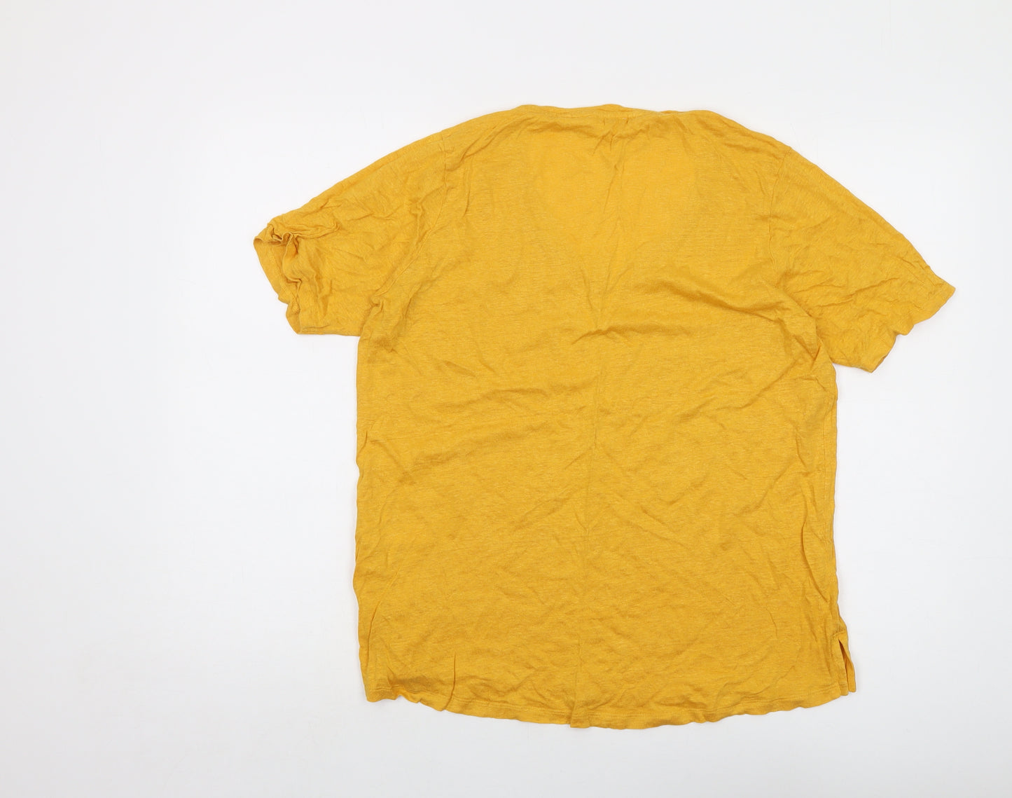 Fat Face Womens Yellow Linen Basic T-Shirt Size 14 V-Neck