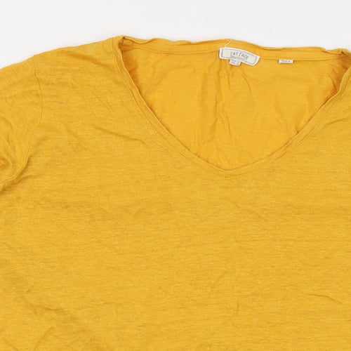 Fat Face Womens Yellow Linen Basic T-Shirt Size 14 V-Neck