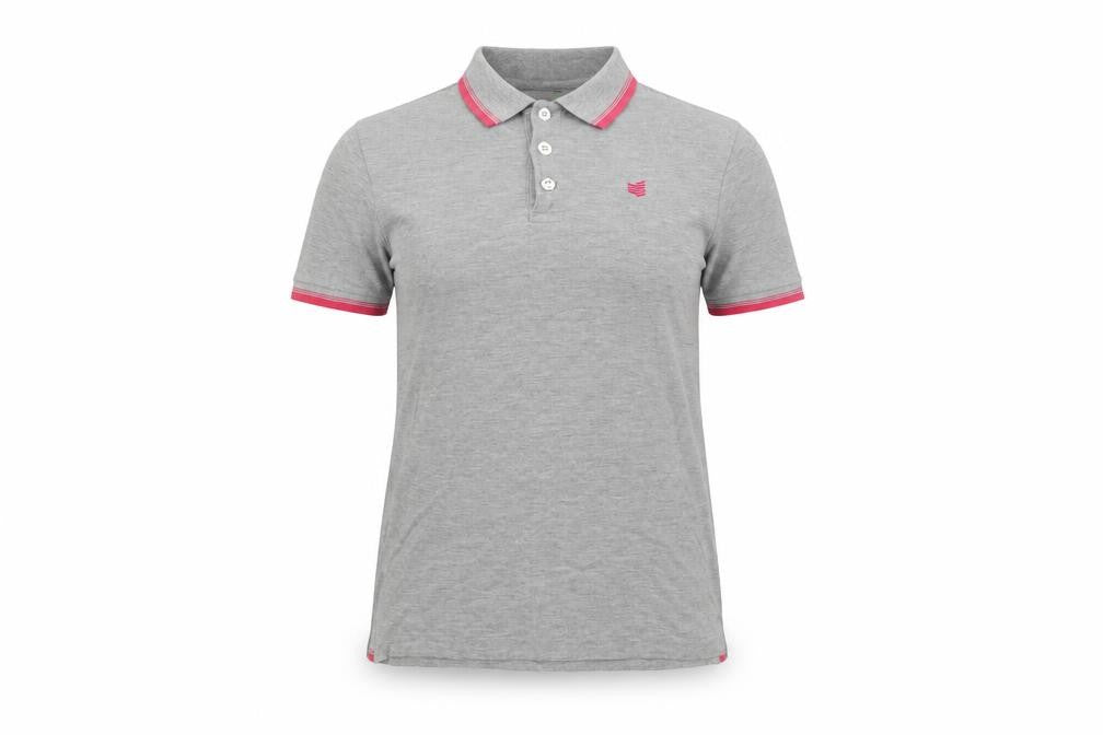 Front view of Gio-Goi women’s grey cotton basic polo, size S, collared