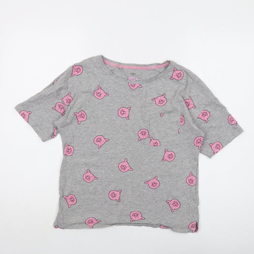 Percy Pig Womens Grey Geometric Cotton Basic T-Shirt Size 8 Round Neck