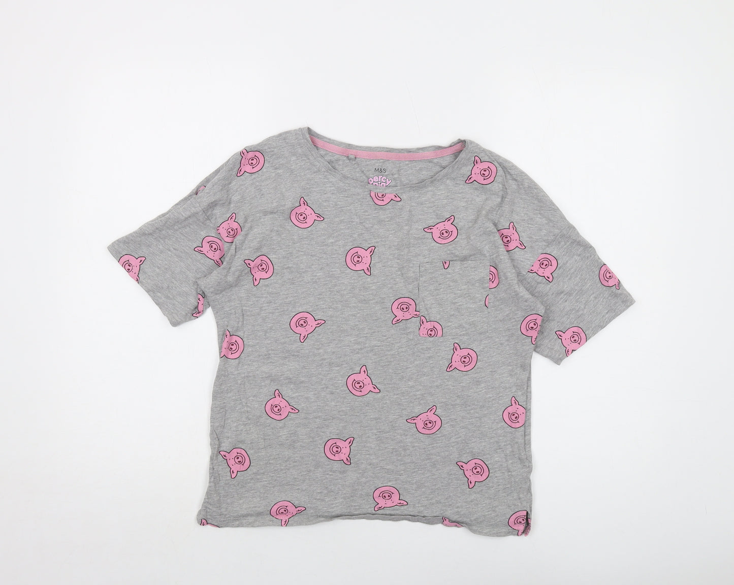 Percy Pig Womens Grey Geometric Cotton Basic T-Shirt Size 8 Round Neck