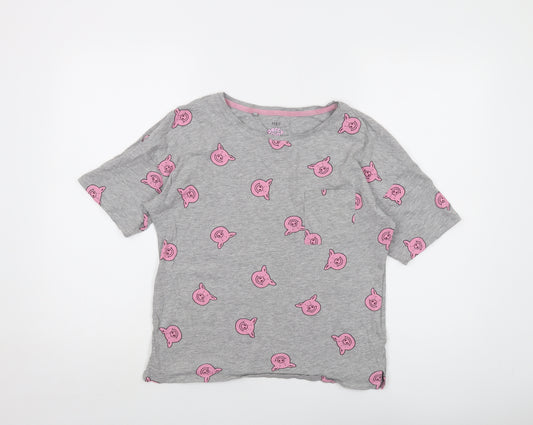 Percy Pig Womens Grey Geometric Cotton Basic T-Shirt Size 8 Round Neck