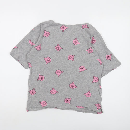 Percy Pig Womens Grey Geometric Cotton Basic T-Shirt Size 8 Round Neck