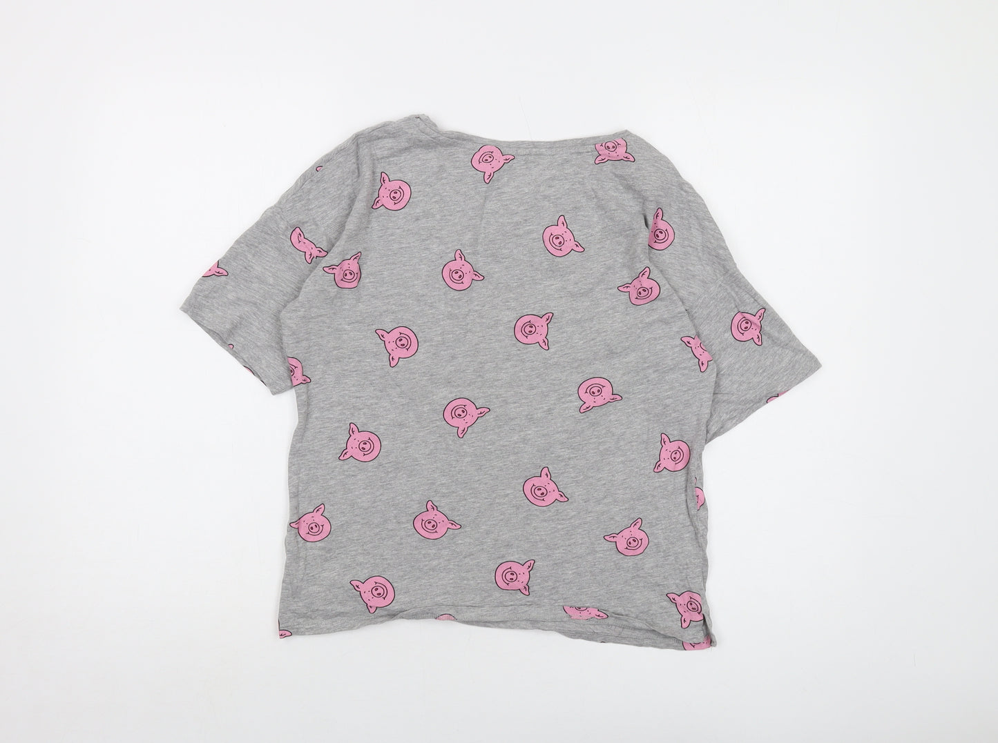 Percy Pig Womens Grey Geometric Cotton Basic T-Shirt Size 8 Round Neck