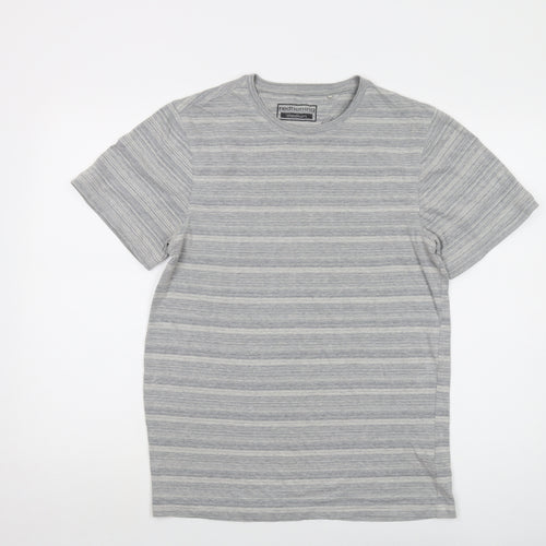 Red Herring Mens Grey Striped Cotton T-Shirt Size M Round Neck