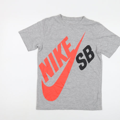 Nike Boys Grey Cotton Basic T-Shirt Size 12-13 Years Crew Neck Pullover