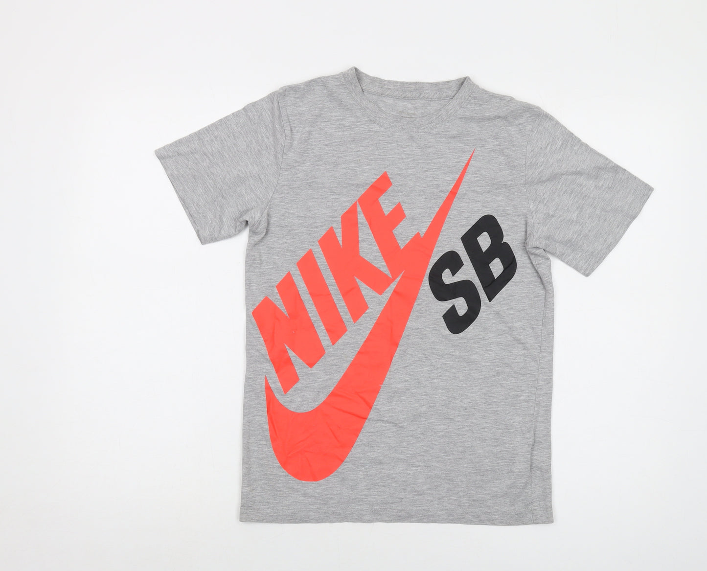 Nike Boys Grey Cotton Basic T-Shirt Size 12-13 Years Crew Neck Pullover