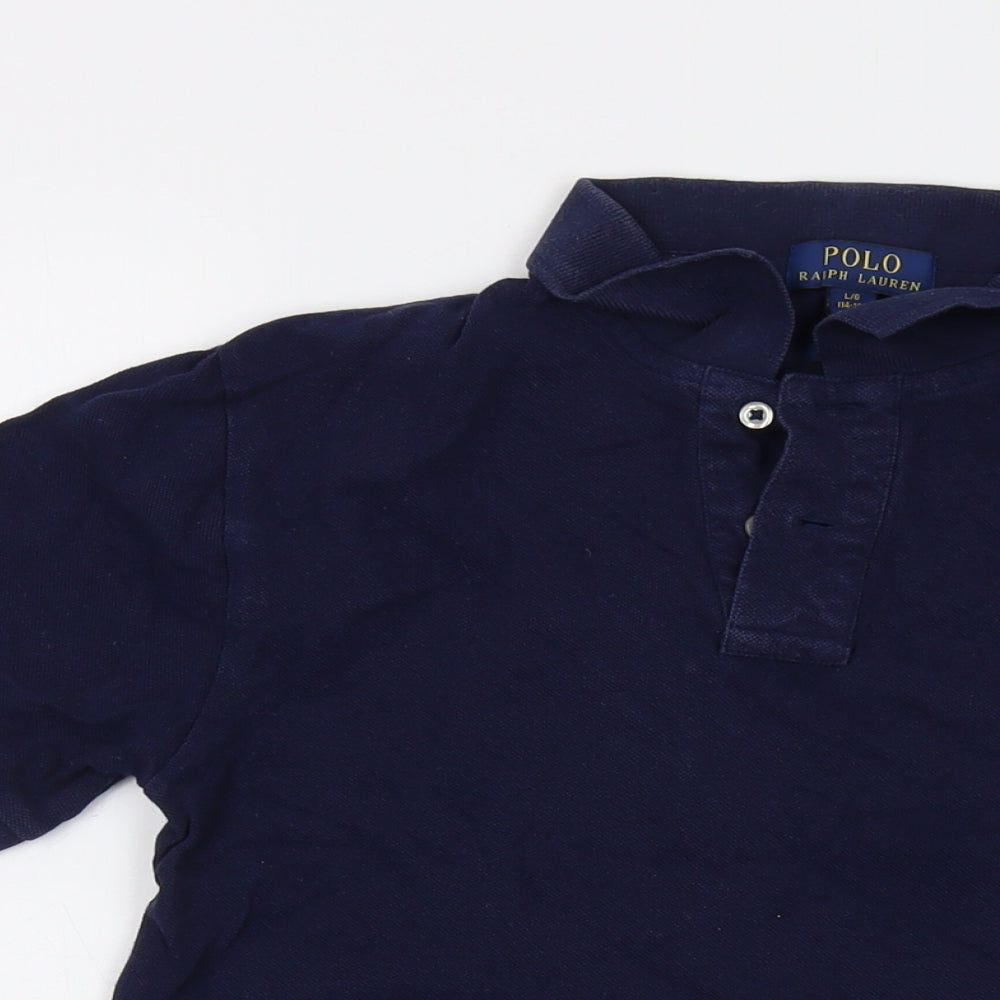 Polo Ralph Lauren Boys Blue Cotton Basic Polo Size 14-15 Years Collared Button