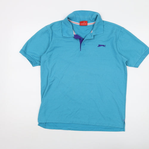 Slazenger Mens Blue Polyester Polo Size M Collared Button