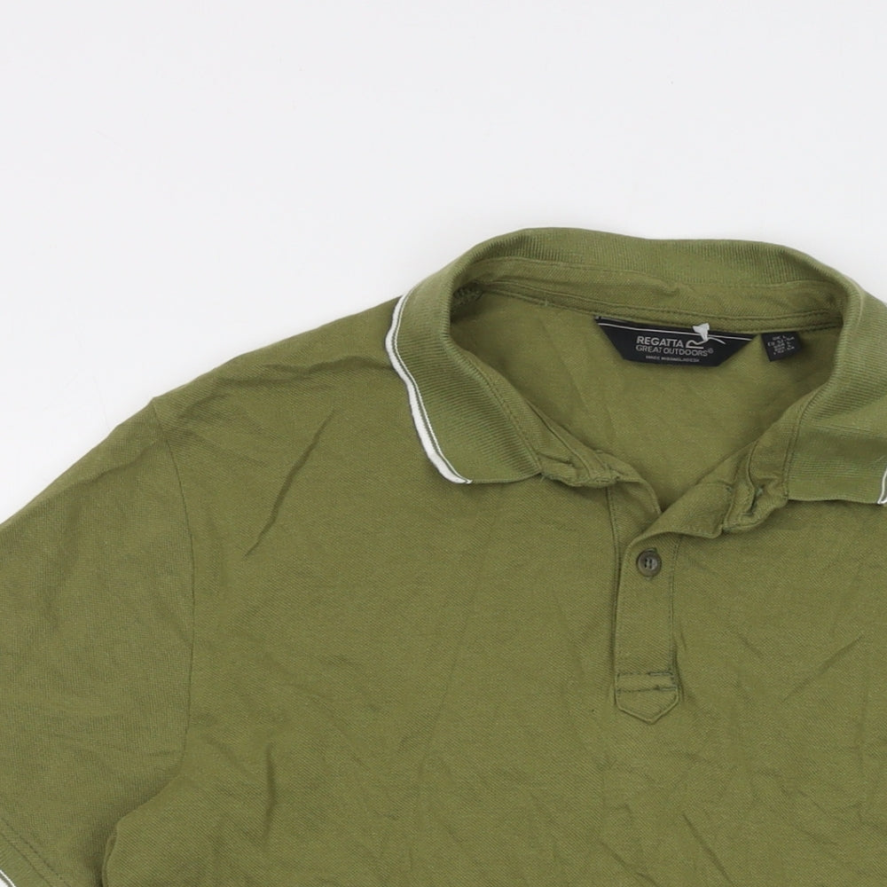 Regatta Mens Green Cotton Polo Size L Collared Button