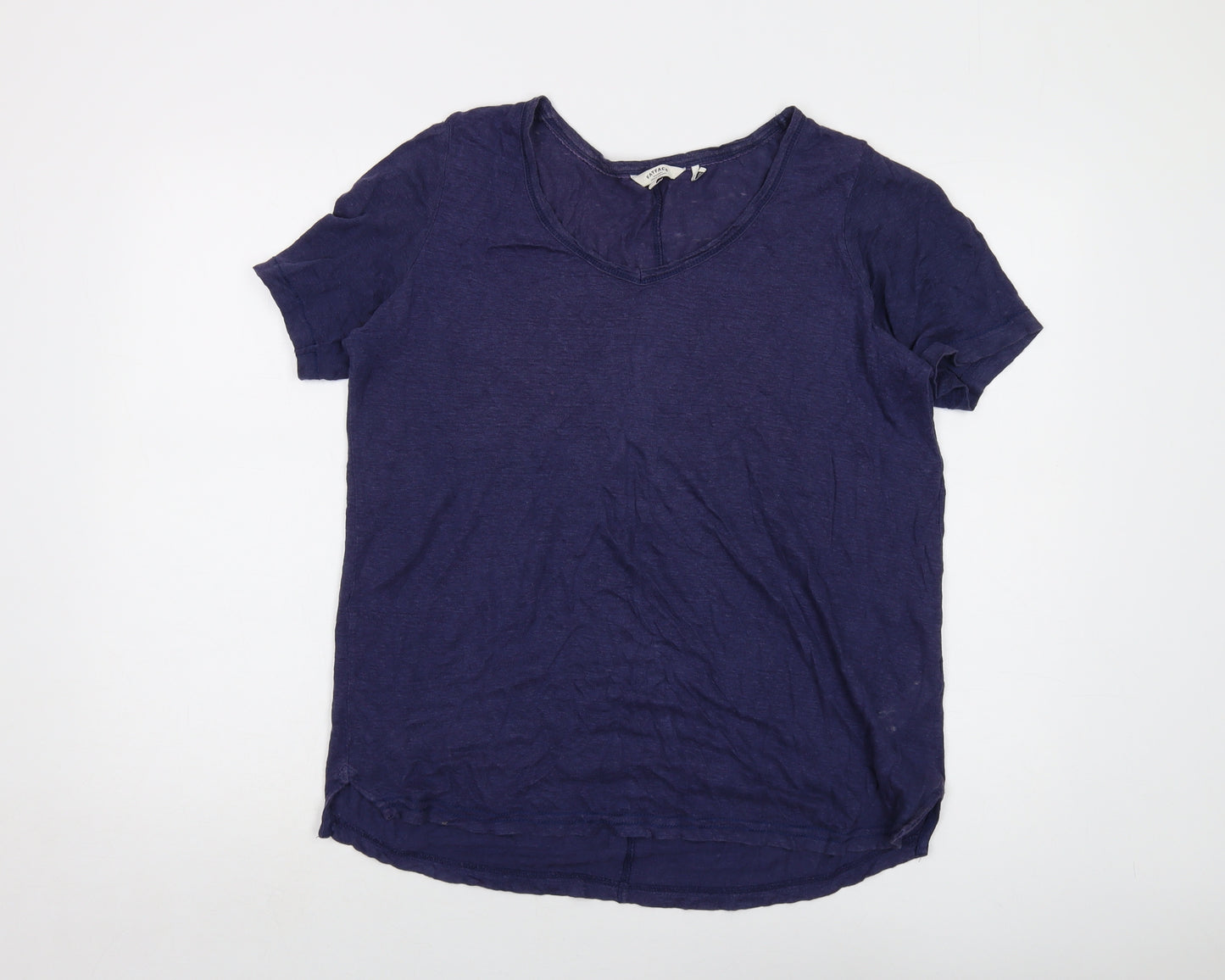 Fat Face Womens Blue Linen Basic T-Shirt Size 10 Round Neck