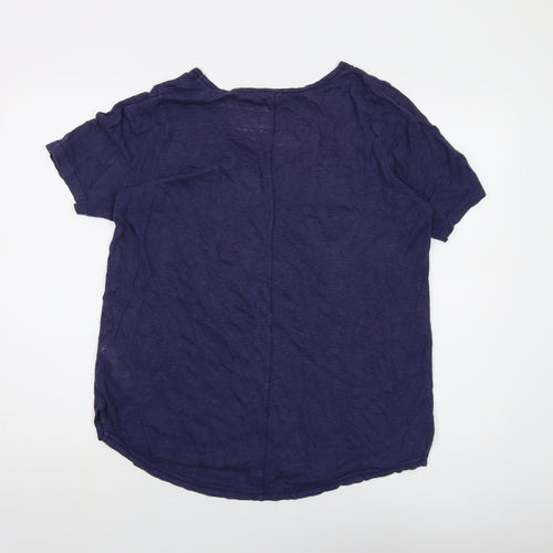 Fat Face Womens Blue Linen Basic T-Shirt Size 10 Round Neck