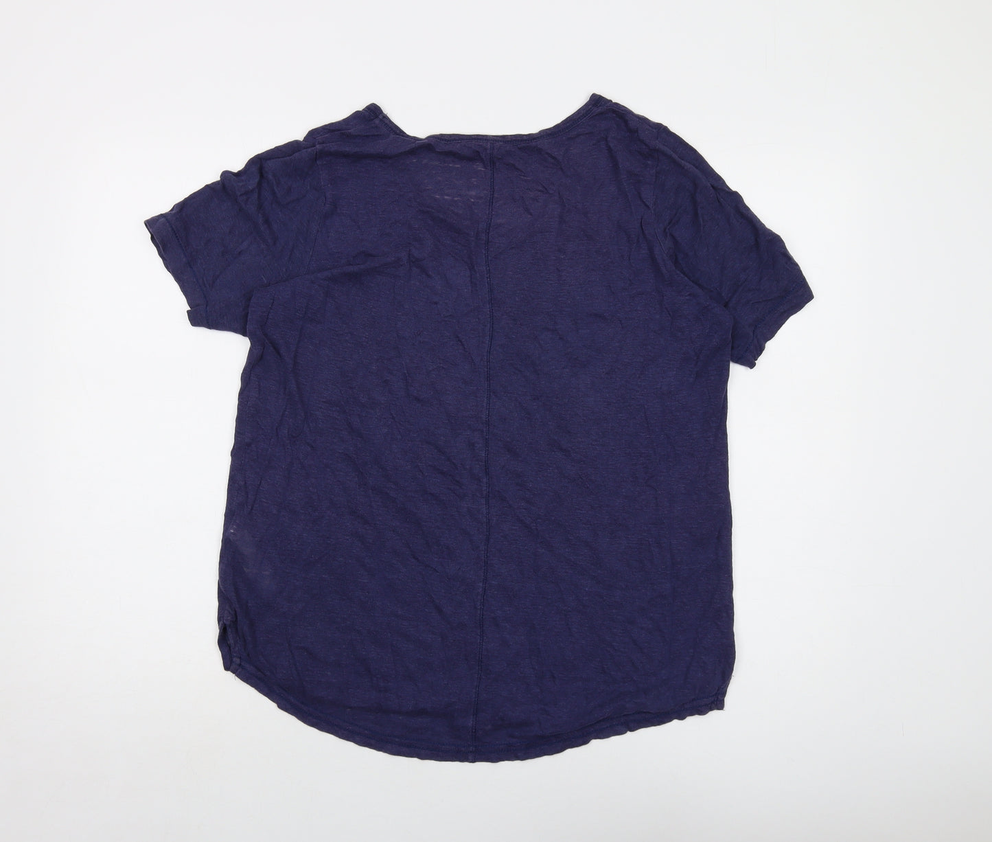 Fat Face Womens Blue Linen Basic T-Shirt Size 10 Round Neck