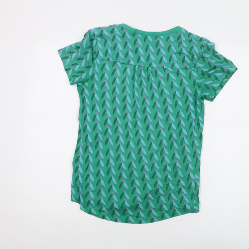 White Stuff Womens Green Geometric Cotton Basic T-Shirt Size 8 V-Neck