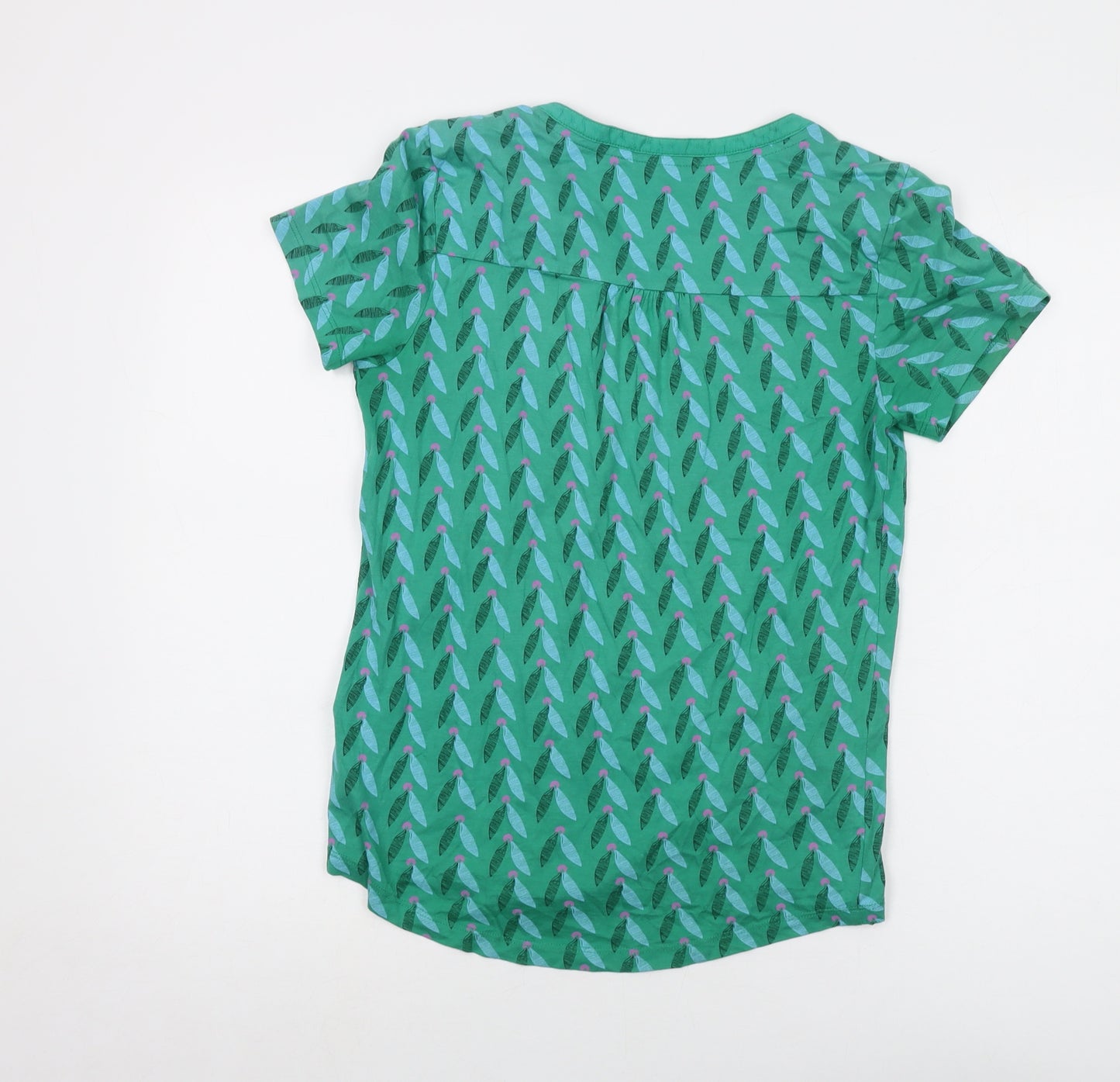 White Stuff Womens Green Geometric Cotton Basic T-Shirt Size 8 V-Neck