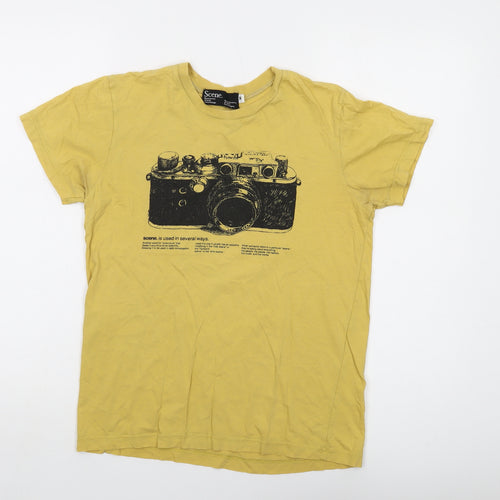 Scene Womens Yellow Cotton Basic T-Shirt Size M Crew Neck