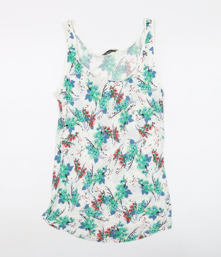 Oasis Womens White Geometric Viscose Basic Tank Size M Round Neck