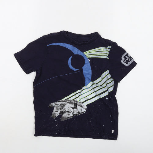 Gap Boys Blue Cotton Basic T-Shirt Size 6-7 Years Crew Neck Pullover - Star Wars