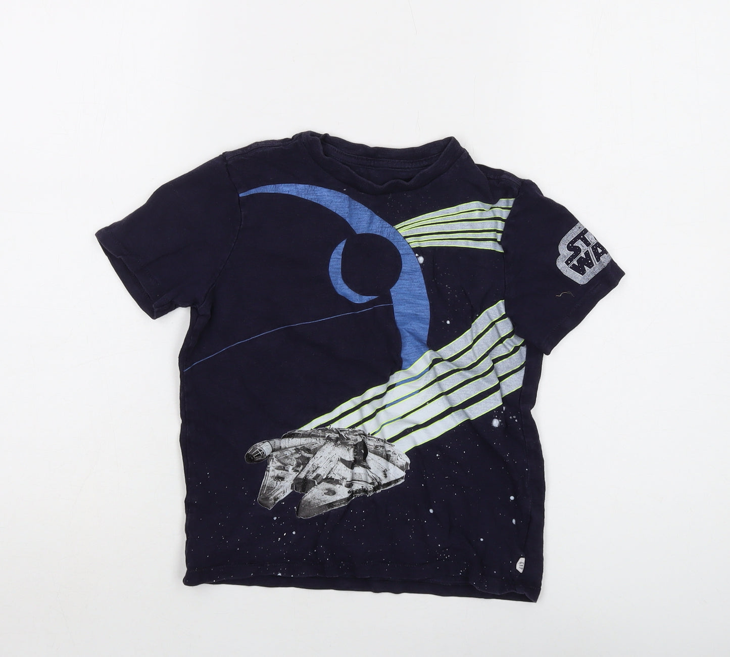 Gap Boys Blue Cotton Basic T-Shirt Size 6-7 Years Crew Neck Pullover - Star Wars