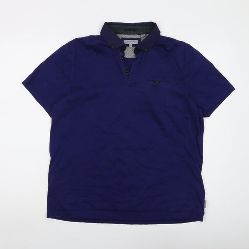 Ted Baker Mens Blue Cotton Polo Size L Collared Button