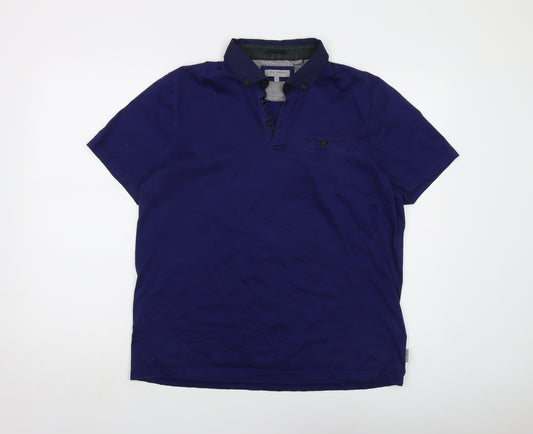 Ted Baker Mens Blue Cotton Polo Size L Collared Button