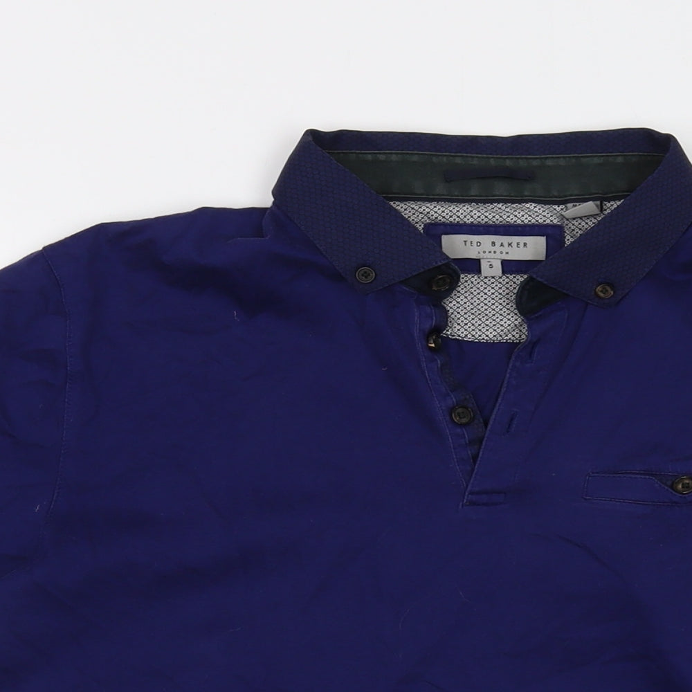 Ted Baker Mens Blue Cotton Polo Size L Collared Button