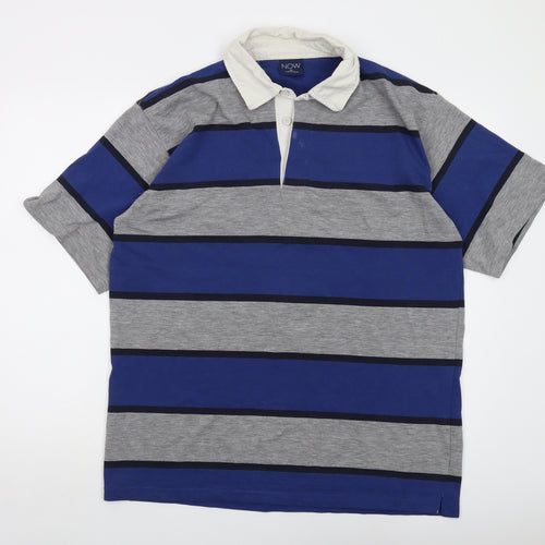 Now Mens Blue Striped Polyester Polo Size XL Collared Button