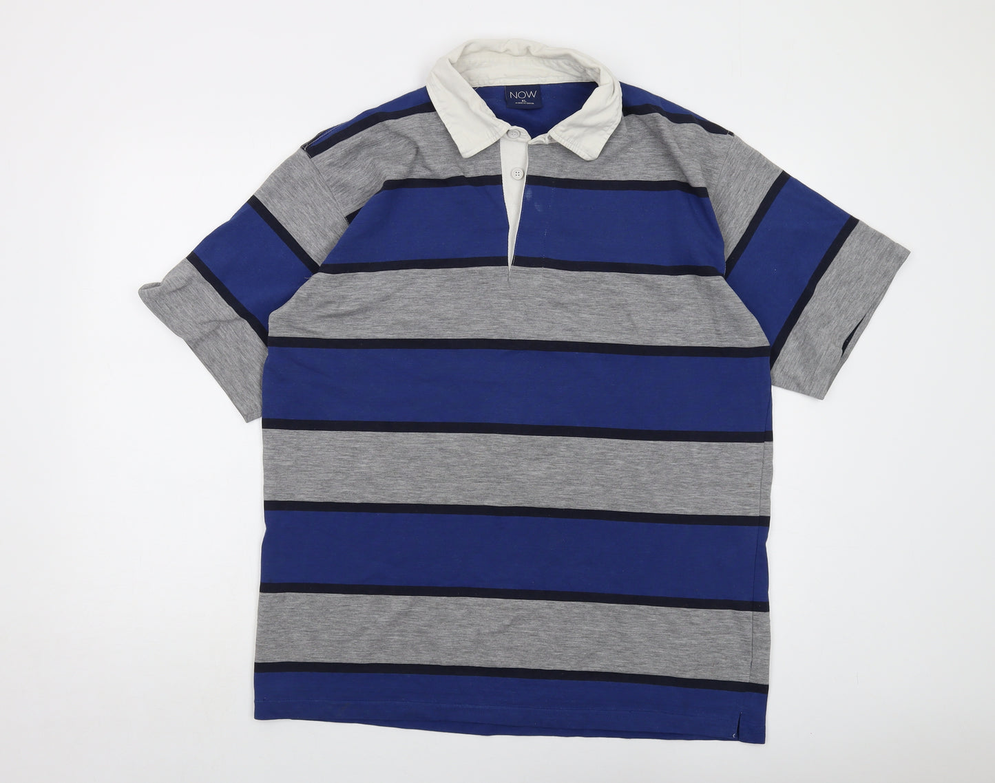 Now Mens Blue Striped Polyester Polo Size XL Collared Button