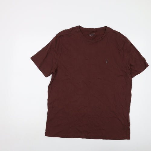 AllSaints Mens Brown Cotton T-Shirt Size 2XL Crew Neck