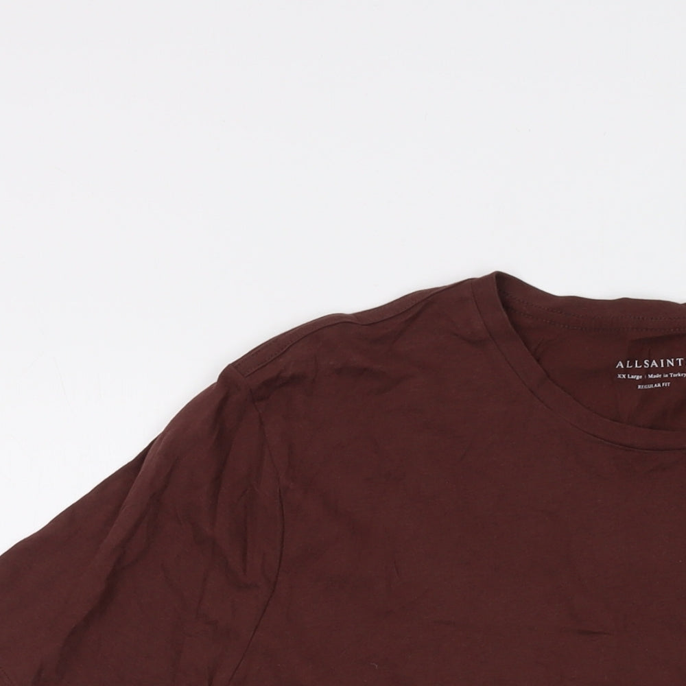 AllSaints Mens Brown Cotton T-Shirt Size 2XL Crew Neck