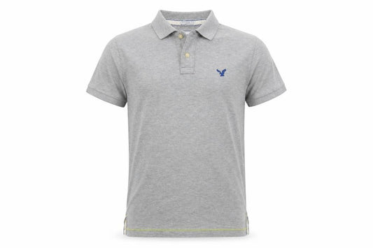 Front view of American Eagle men’s grey cotton polo, size M, collared button - vintage