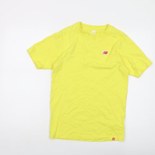 New Balance Mens Yellow Cotton T-Shirt Size S Crew Neck